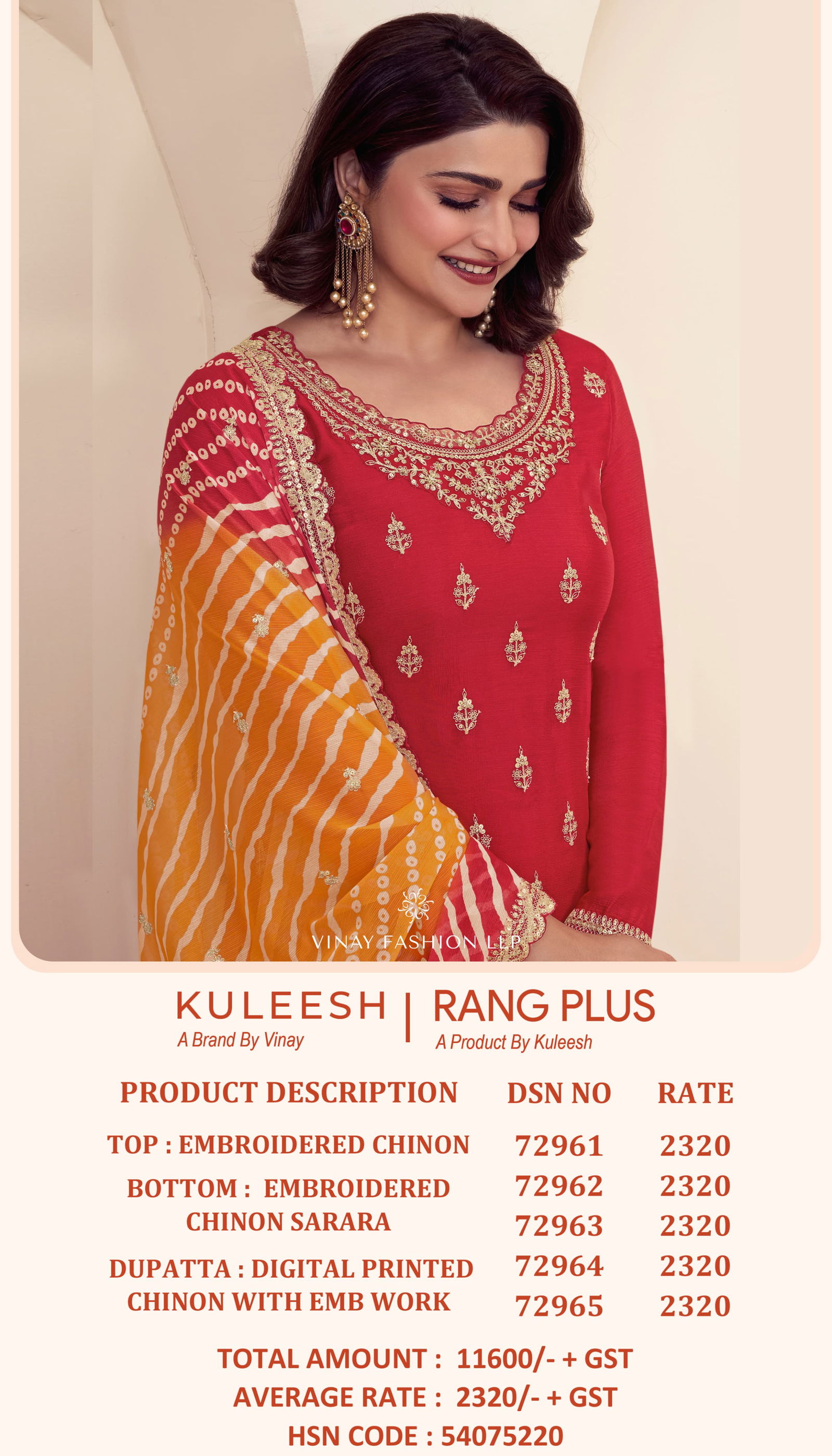 Rang Plus By Vinay Kuleesh Chinon Designer Salwar Suit Exporters In India